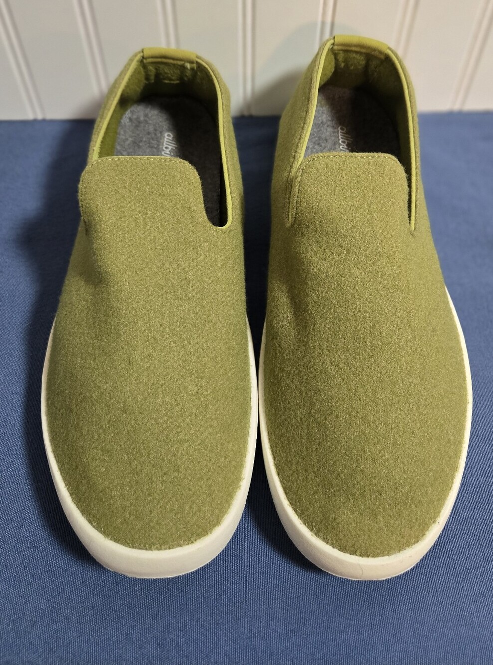 allbirds Olive Green Wool Slip-On Loafers with White Sole